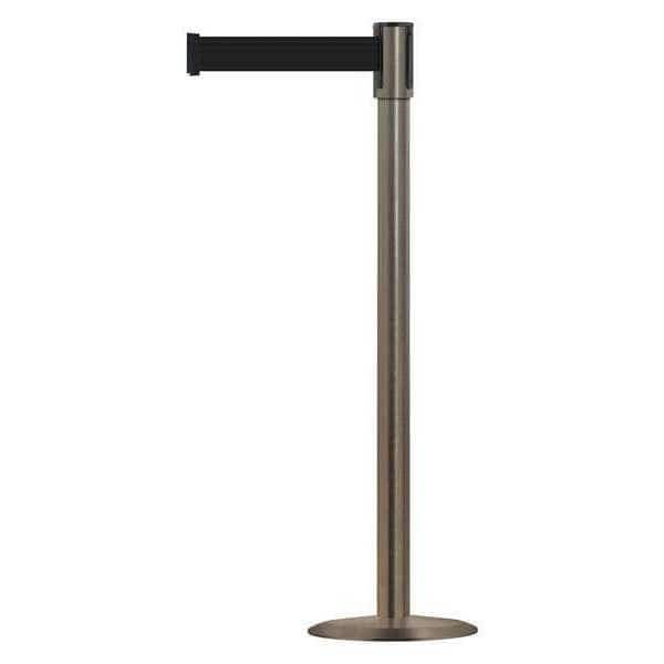 Barrier Post with Belt, Satin Stainless Steel, 13 ft Length, 38 in Post Height, No Legend