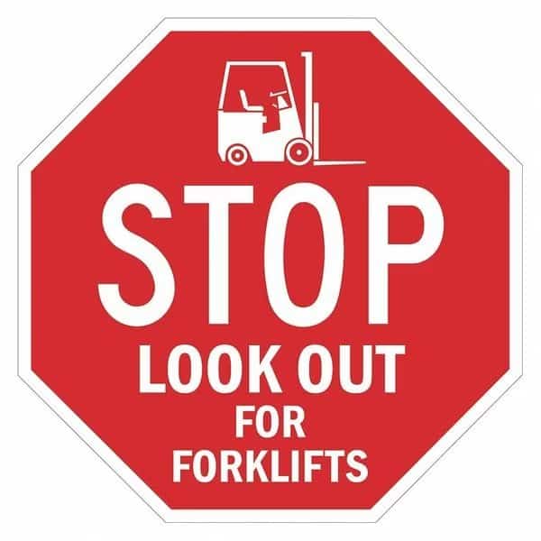 Stop Look Out For Forklifts Sign, 24" W, 24" H, Recycled Aluminum, Red