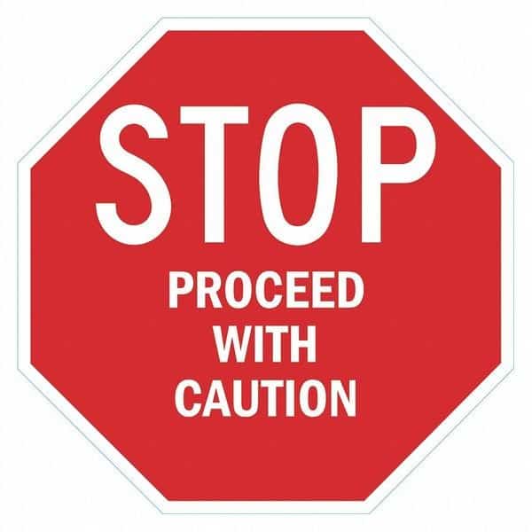 Stop Proceed With Caution Sign, 24" W, 24" H, English, Recycled Aluminum, Red, Lyle, Mfr#: T1-6235-HI_24x24