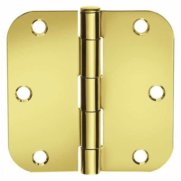 Door and Butt Hinge, Steel, Full Mortise Mounting, 1 1/4 in Leaf W x 3 1/2 in Leaf H, Bright Brass
