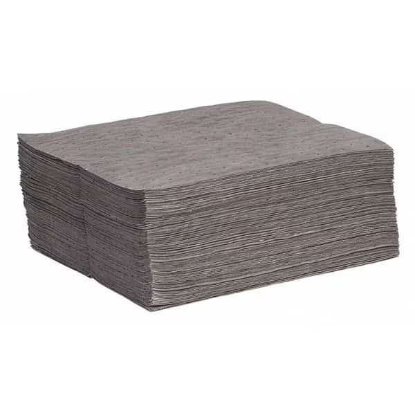 Sorbent Pad, Universal, 15 gal Vol Absorbed per Pkg, 15 in x 19 in, Gray, Polypropylene, 100 PK