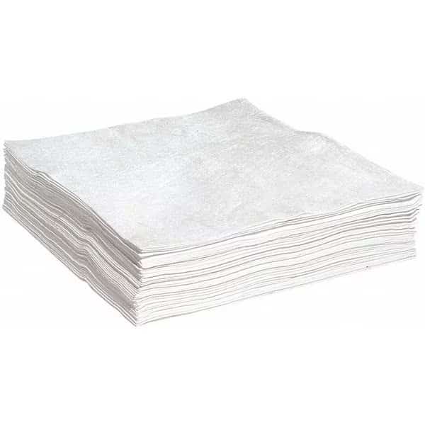 Sorbent Pad, Oil, 45 gal Vol Absorbed per Pkg, 30 in x 30 in, White, Polypropylene, 50 PK
