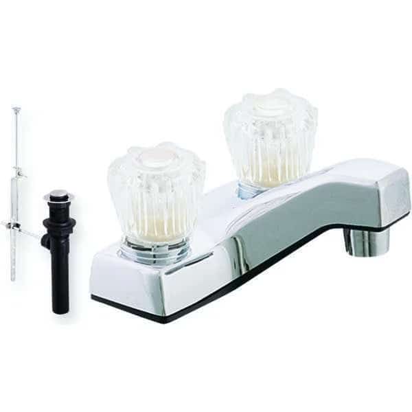 Manual Low Arc Bathroom Faucet, 4" Mount, Chrome 2 Hole