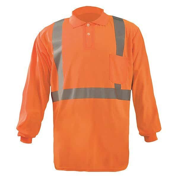 Unisex Long Sleeve Polo Shirt, Polyester, Button Closure, Orange