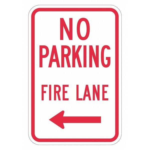 No Parking Fire Lane (Left Arrow) Parking Sign, 18 in Height, 12 in Width, Aluminum, English