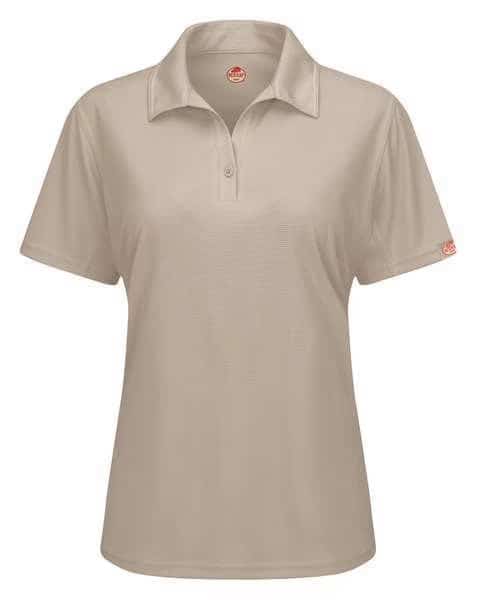 Women's Short Sleeve Polo, Polyester, Button, 0 Pocket(s), Tan, M