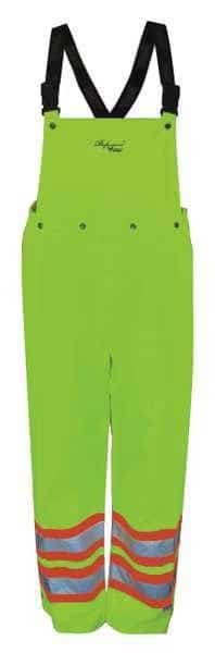 Hi-Visibility Rain Bib Pants, Polyester, Polyurethane, 33 in Inseam, 42 in Waist, Green/Yellow, 2XL