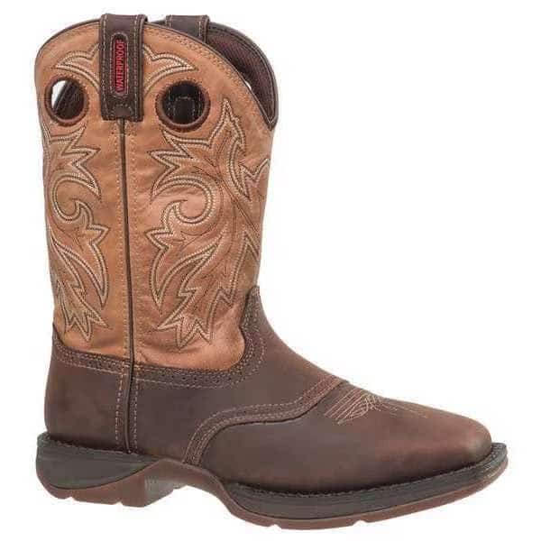 Men's Waterproof Western Boot, 10 W, Steel Toe, 11 in H, Brown/Tan, DB019