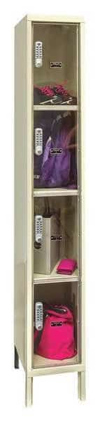 Box Locker, 12 in W, 18 in D, 78 in H, (1) Wide, (4) Tier, Tan
