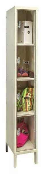 Box Locker, 12 in W, 18 in D, 78 in H, (1) Wide, (4) Tier, Tan