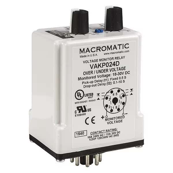 Voltage Sensing Relay, Octal Base Type, 24V DC, 8 Pins