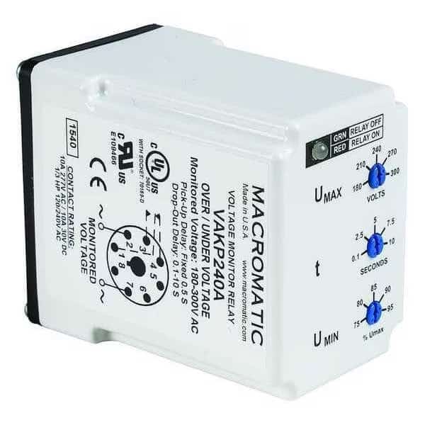 Voltage Monitor Relay, 240VC, Plug-In, Macromatic, Mfr#: VAKP240A