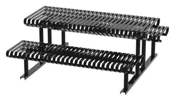 Rectangle Picnic Table, Black, Steel, 6 Seats, 77-1/2 in L, Slat