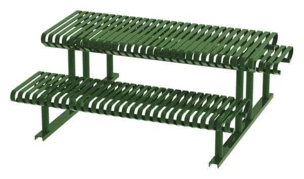 Rectangle Picnic Table, Green, Steel, 6 Seats, 77-1/2 in L, Slat