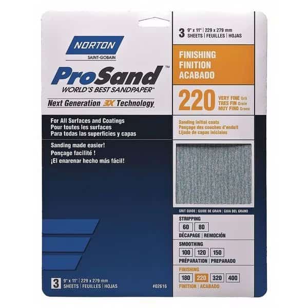 Sandpaper Sheet, Very Fine, 220 Grit, PK3