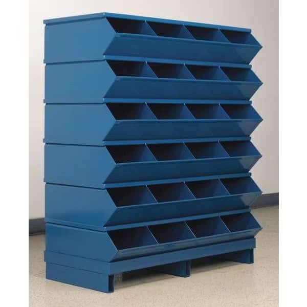 Steel Sectional Stacking Bin, 18 3/4 in D x 44 in H x 37 in W, 7 Shelves, Blue
