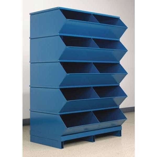 Steel Sectional Stacking Bin, 24 in D x 50 in H x 37 in W, 5 Shelves, Blue