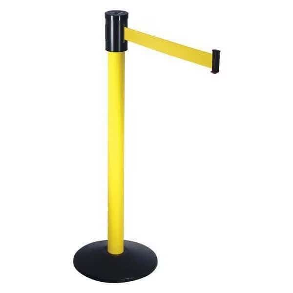 Barrier Post with Belt, Yellow, 15 ft Length, 40 in Post Height, No Legend, Yellow