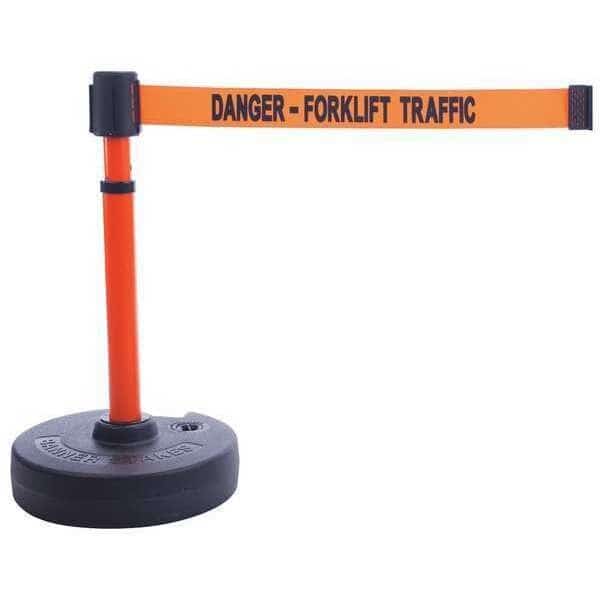 Barrier Post with Belt, Orange, 15 ft Length, 22 in to 42 in Adjustable Post Height