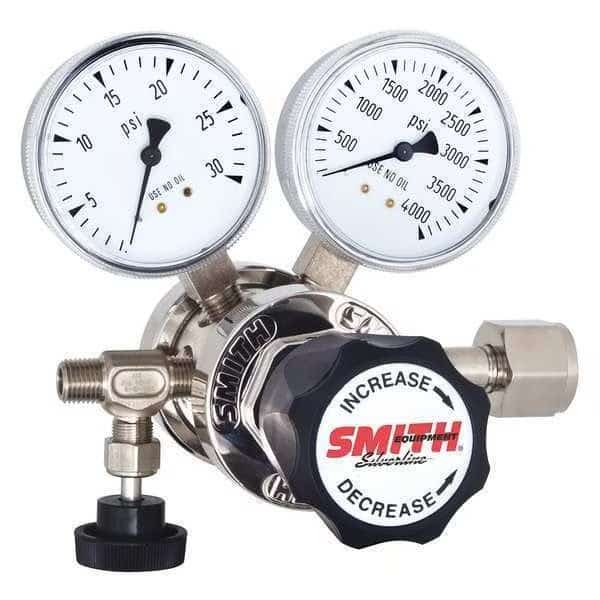 High Purity Gas Regulator, Oxygen, Two Stage, 0.908"-14 Inlet, 1/4 in Outlet, 0 to 50 psi
