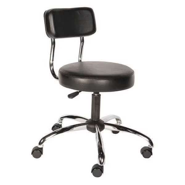 Round Stool with Backrest, Height 17" to 22"Black