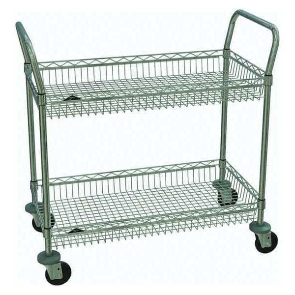 Wire Basket Cart, Chrome, 39in.H x 36in.L