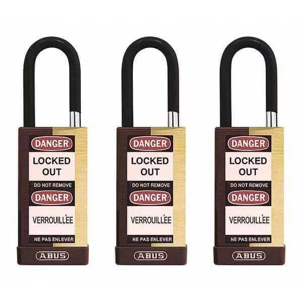 Keyed Padlock, Open, Rectangular Steel Body, Hardened Steel Shackle, 3/4 in W, 3 PK