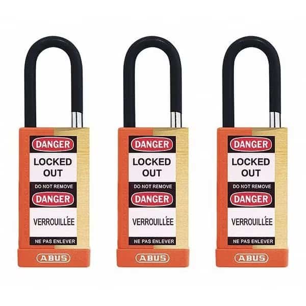 Keyed Padlock, Open, Rectangular Steel Body, Hardened Steel Shackle, 3/4 in W, 3 PK