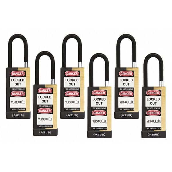 Keyed Padlock, Open, Rectangular Steel Body, Hardened Steel Shackle, 3/4 in W, 6 PK