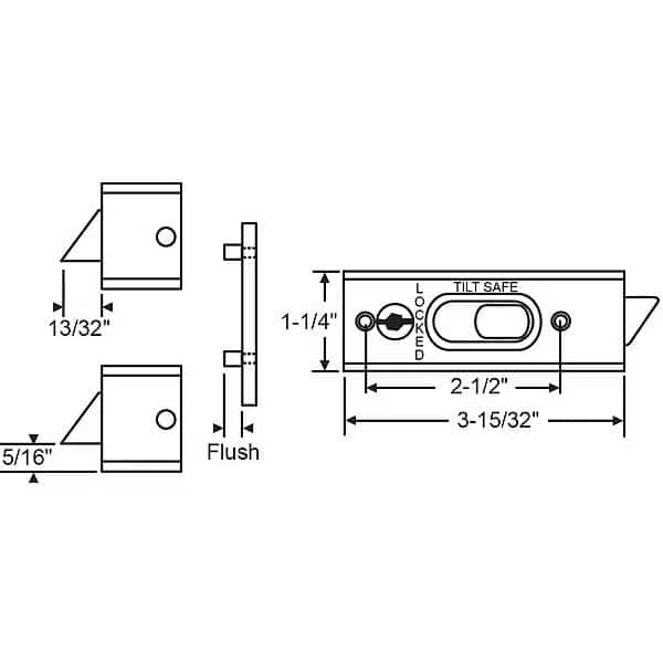 Tilt Slide Latch, Tilt Window, 3-15/32" L