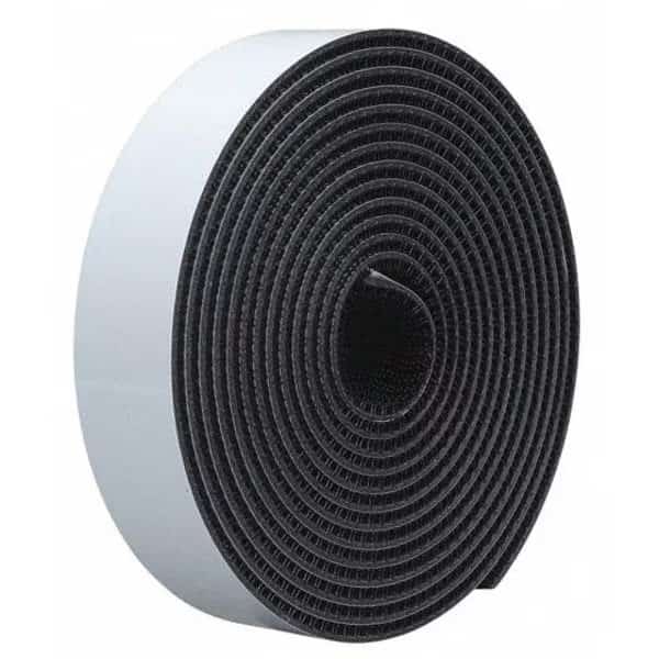 Reclosable Fastener, Rubber Adhesive, 30 ft, 1/2 in Wd, Black