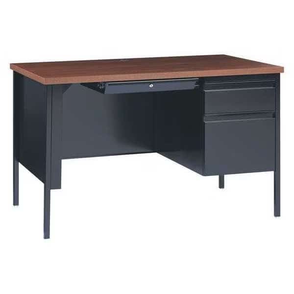 Office Desk, Right Hand Pedestal, 48"W x 30"D, Black/Walnut