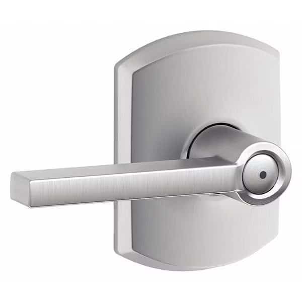 Door Lever Lockset, Satin Chrome, Privacy, Schlage Residential, Mfr#: F40 LAT 626 GRW