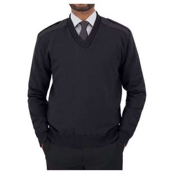 V-Neck Military Sweater, Dark Navy, L