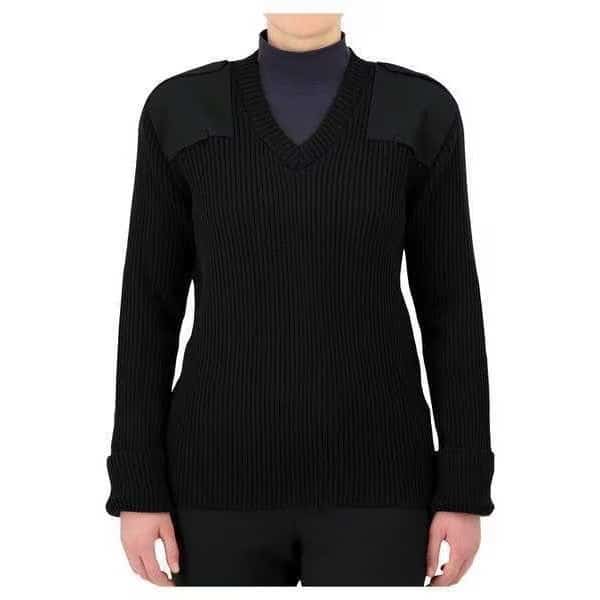 V-Neck Military Sweater, Black, 5XL