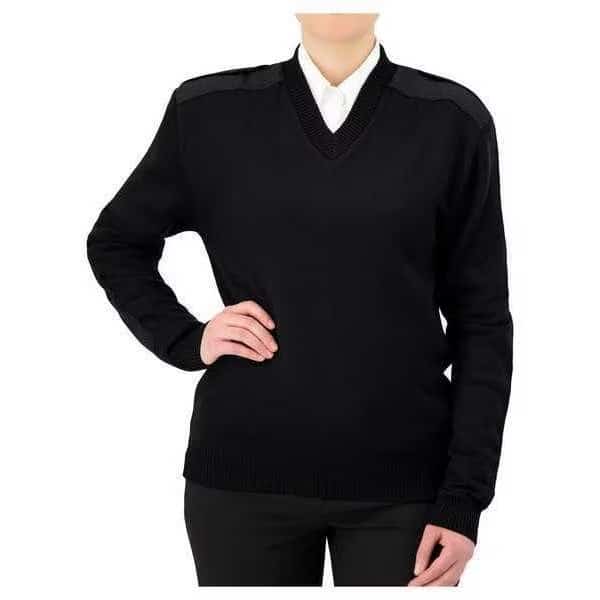 V-Neck Military Sweater, Black, XS