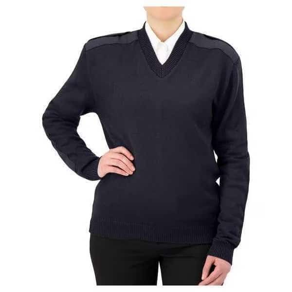 V-Neck Military Sweater, Dark Navy, 3XL