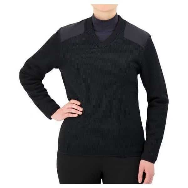 V-Neck Military Sweater, Black, M, COBMEX, Mfr# 2030