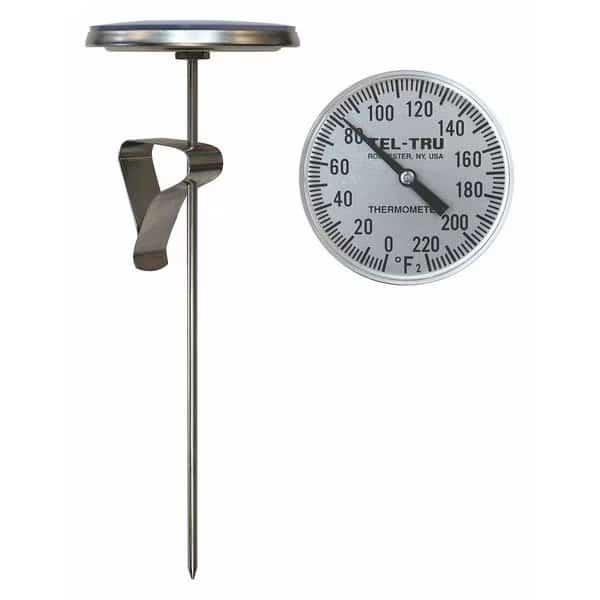 Analog Dial Thermometer, Stem 5" L