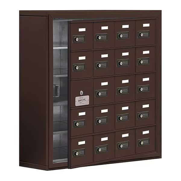 Cell Phone Locker, 30 1/2 in W, 9 1/4 in D, 31 in H, (4) Wide, (5) Tier, Bronze