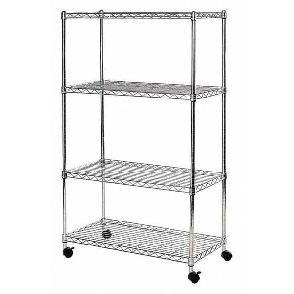 Wire Shelving Unit, 14"D x 30"W x 48"H, 4 Shelves, Silver, SEVILLE CLASSICS, Mfr# SHE14304ZB