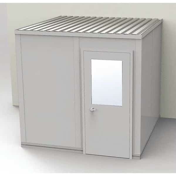 3-Wall Modular In-Plant Office, 8 ft 1 3/4 in H, 8 ft 4 1/2 in W, 8 ft 1 1/4 in D, Gray
