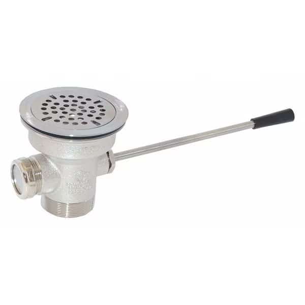 Flat Waste Outlet Lever Handle Waste Drain, 2" Pipe Dia., Cast Brass