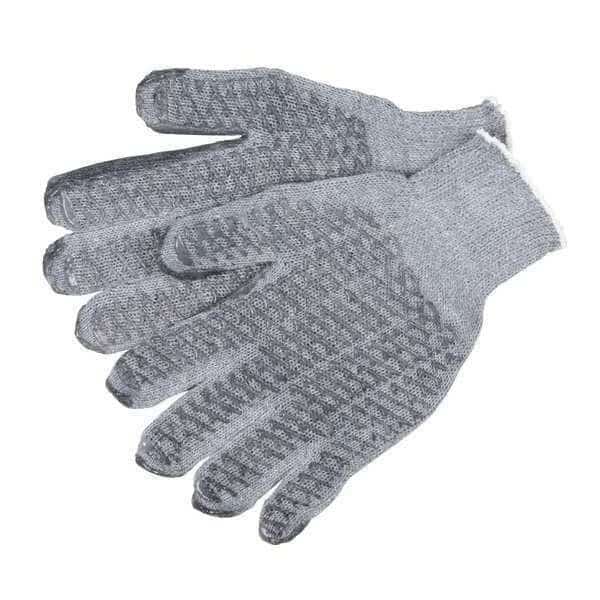 Knit Gloves, Cotton Polyester Blend, Fish Net Palm, Gray, 12 PK