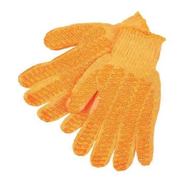 Knit Gloves, Acrylic, Fish Net Palm, Orange, 12 PK