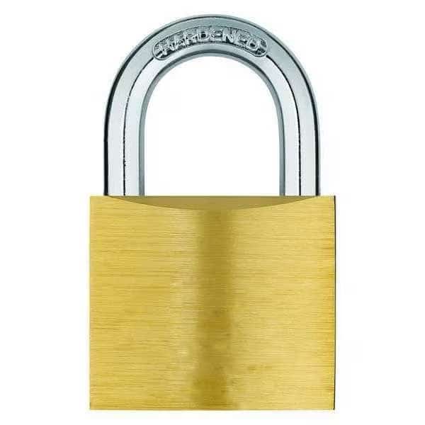 Padlock, Keyed Different, Long Shackle, Rectangular Brass Body, Hardened Steel Shackle, 13/16 in W