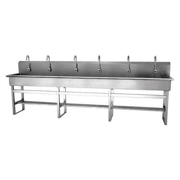Floor Mount, 6 Hole, Sensor, Silver, Wash Station