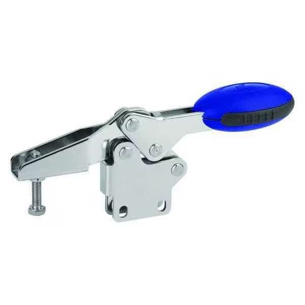 Toggle Clamp Horizontal, Foot Vert. F1=650, Clamping Spindle M05X25, Stainless Steel, Blue