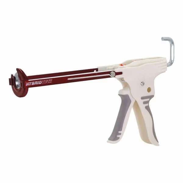 Dripless Caulk Gun, 10 oz Container Size, Steel, 10:01, Skeleton Frame, Red