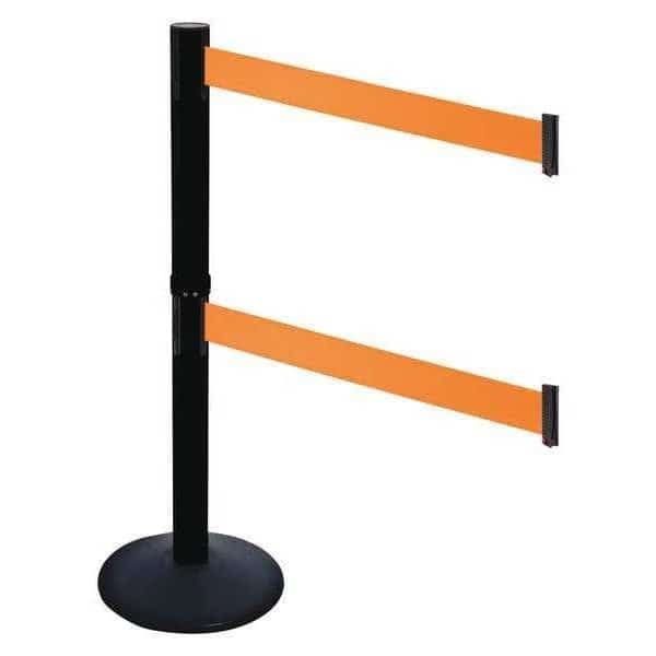 Barrier Post with Belt, Black, 10 ft Length, 40 in Post Height, No Legend, Powder Coated